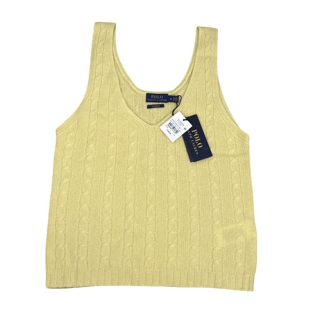 Polo Ralph Lauren 100% Cashmere Tank Top Sweater Vest Cable Knit Butter Yellow